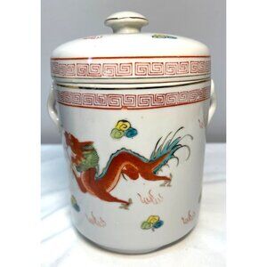 Vintage Chinese Double lid Hand Painted Dragon Phoenix Tea Caddy Satsuma